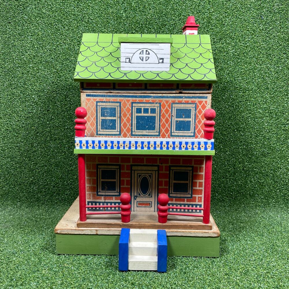 Antique Converse Wooden Dollhouse Lithograph 2 Story Porch Early 1900s Toy 13"
